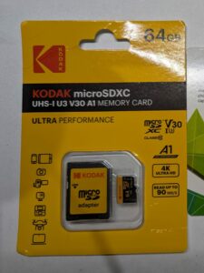 KODAK(黒) 64GB
AliExpressの「US $1.99から商品３点以上」のSDカードをレビュー
KODAK microSDXC UHS-I U3 V30 A1 MEMORY CARD ULTRA PERFORMANCE