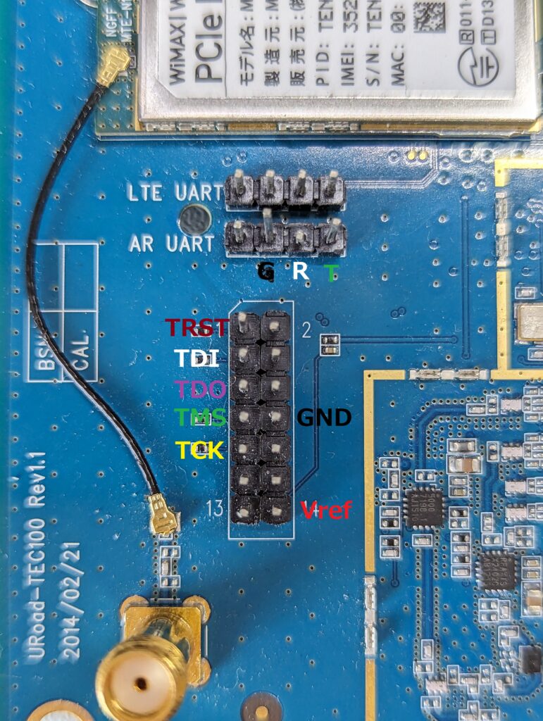 URoad-Home2+を分解してみた4~JTAGでファームウェアダンプ~
JTAG ピンアサイン
URoad-TEC100 Rev1.1 2014/02/21