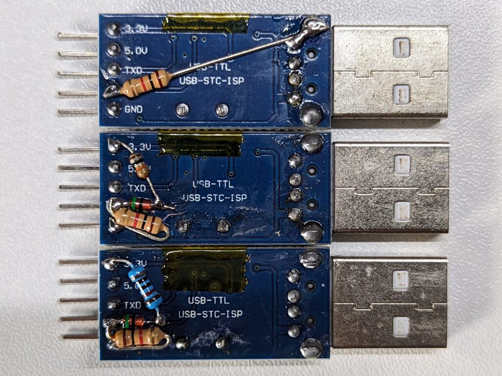 中華製UART変換器USB-TTL(USB-STC-ISP)を改良
PL-2303 PL2303
UART シリアル変換
プルダウン RX TX