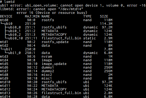 BUFFALO WSR-5400AX6/DMBを分解からファームウェアダンプまで
lsmtdの実行結果